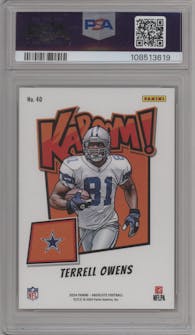 Terrell Owens from the 2024 Panini Absolute set graded by PSA and given an overall grade of 9.