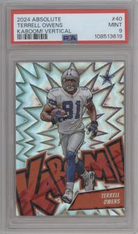 Terrell Owens from the 2024 Panini Absolute set graded by PSA and given an overall grade of 9.