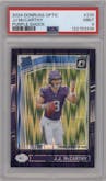 J.J. McCarthy from the 2024 Donruss Optic set featuring a Purple Shock parallel graded by PSA and given an overall grade of 9.