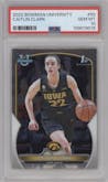 Caitlin Clark from the 2022-23 Bowman University Chrome set graded by PSA and given an overall grade of 10.