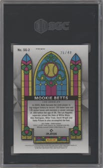 Mookie Betts from the 2021 Panini Prizm set featuring a Bronze Donut Circles parallel graded by SGC and given an overall grade of 10.