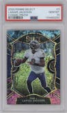 Lamar Jackson from the 2020 Panini Select set featuring a Cosmic parallel graded by PSA and given an overall grade of 10.