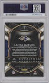 Lamar Jackson from the 2020 Panini Select set featuring a Cosmic parallel graded by PSA and given an overall grade of 10.