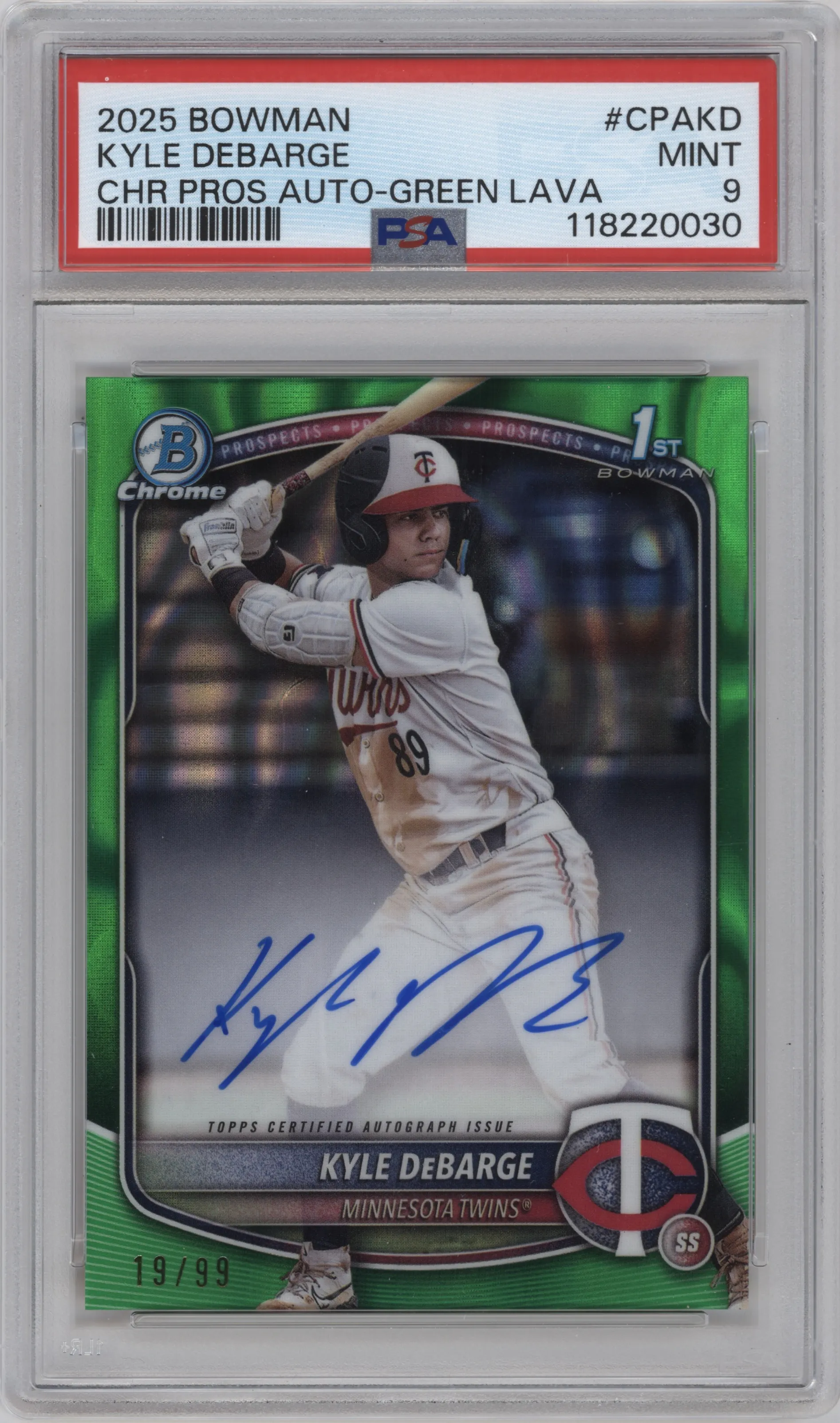 2025 Bowman Chr.Pros.AU Kyle DeBarge Green Lava Refractor #CPA-KD PSA 9