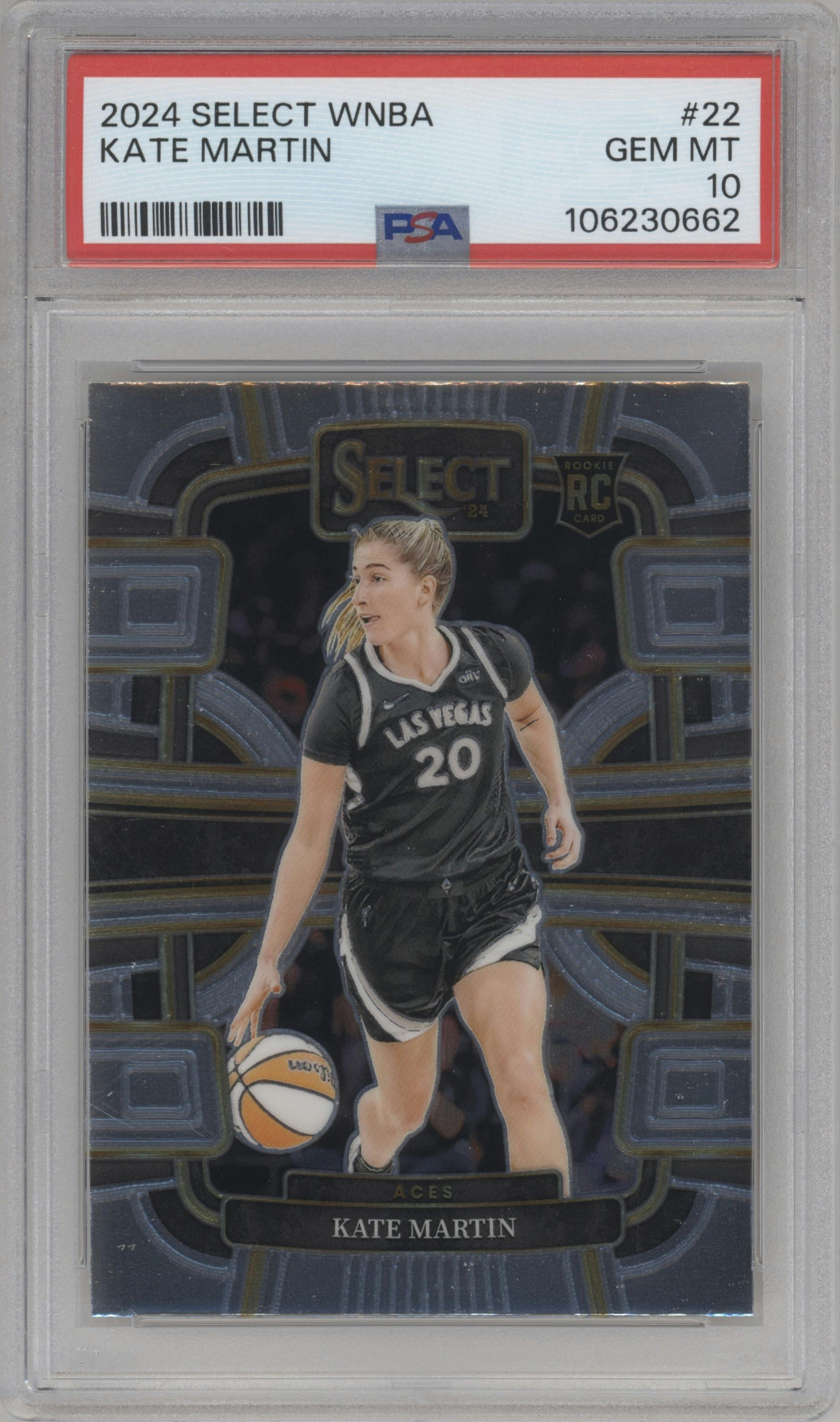 Kate Martin from the 2024 Panini Select WNBA set graded by PSA and given an overall grade of 10.