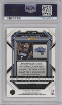 Paolo Banchero from the 2022-23 Panini Prizm  set featuring a Silver Prizm parallel graded by PSA and given an overall grade of 10.