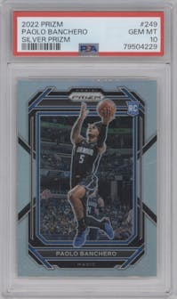 Paolo Banchero from the 2022-23 Panini Prizm  set featuring a Silver Prizm parallel graded by PSA and given an overall grade of 10.