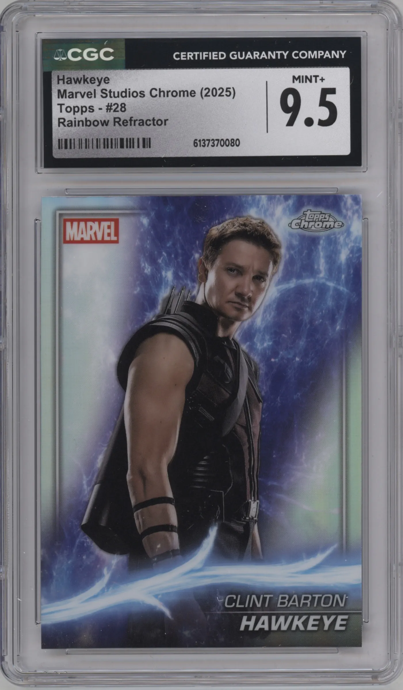 2025 Topps Chrome Marvel Studios Hawkeye Rainbow Refractor CGC 9.5
