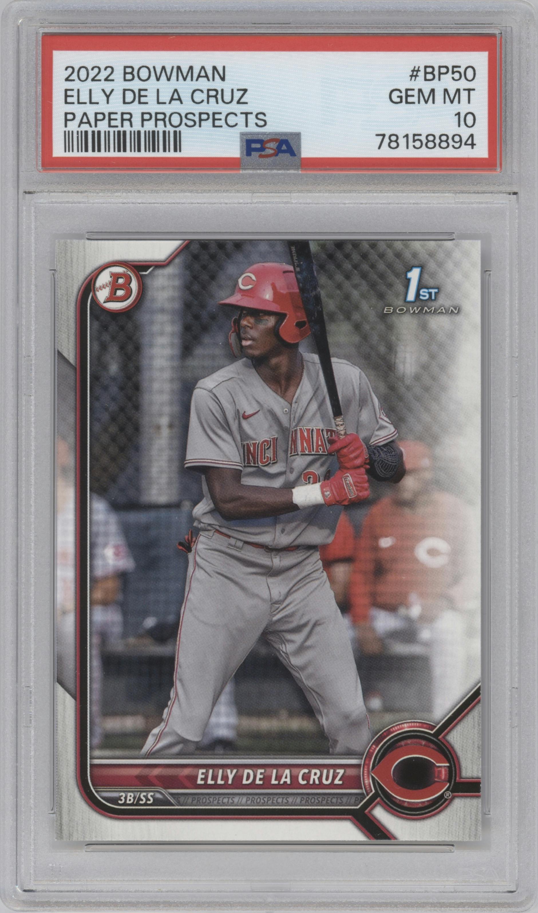 Elly De La Cruz from the 2022 Bowman set graded by PSA and given an overall grade of 10.