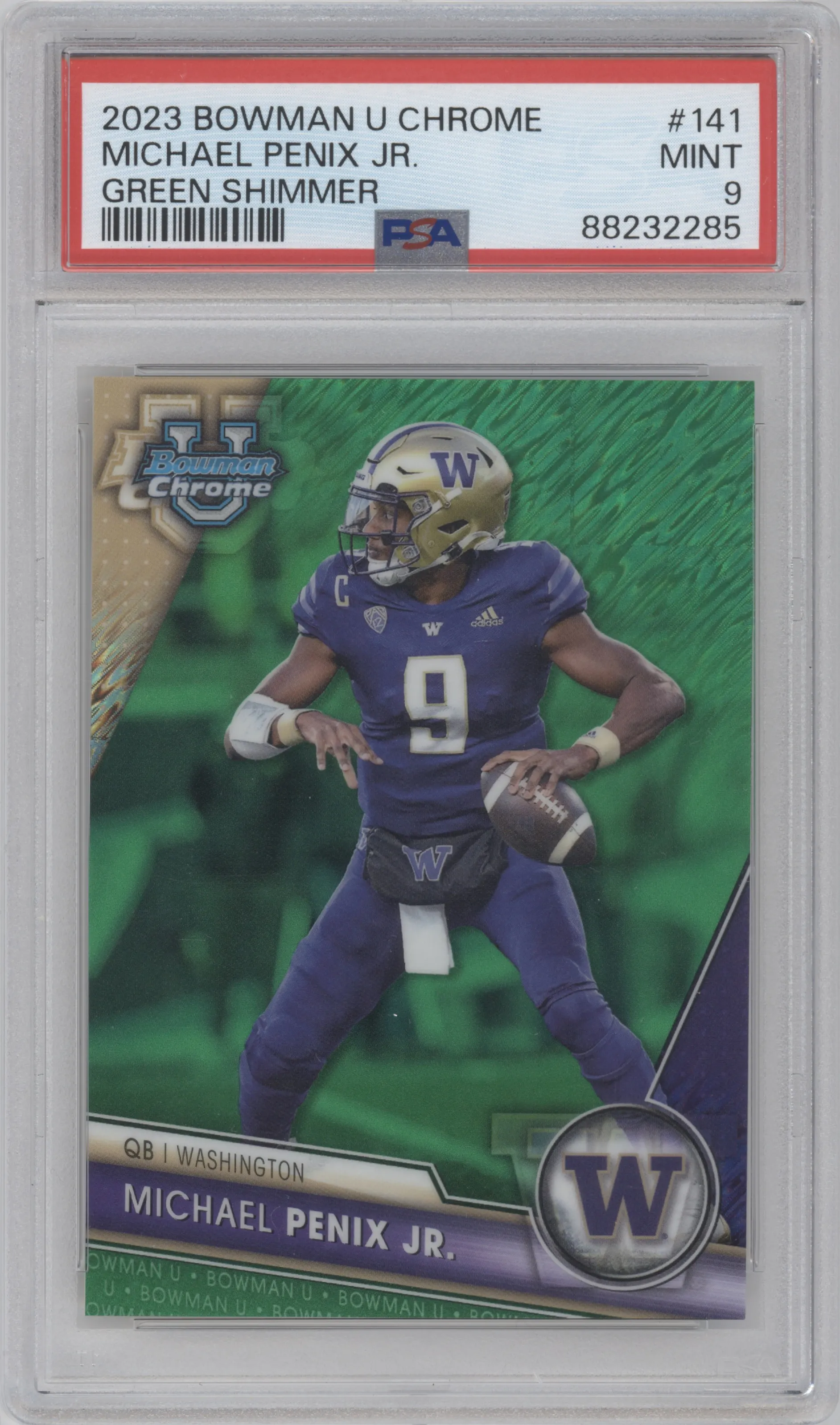 2023 Bowman Chrome University Michael Penix Jr. Green Shimmer PSA 9