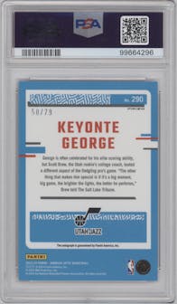 Keyonte George from the 2023-24 Donruss Optic set featuring a Pink Velocity parallel graded by PSA and given an overall grade of 9.