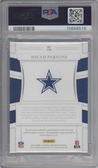 Micah Parsons from the 2021 Panini National Treasures set graded by PSA and given an overall grade of 9.
