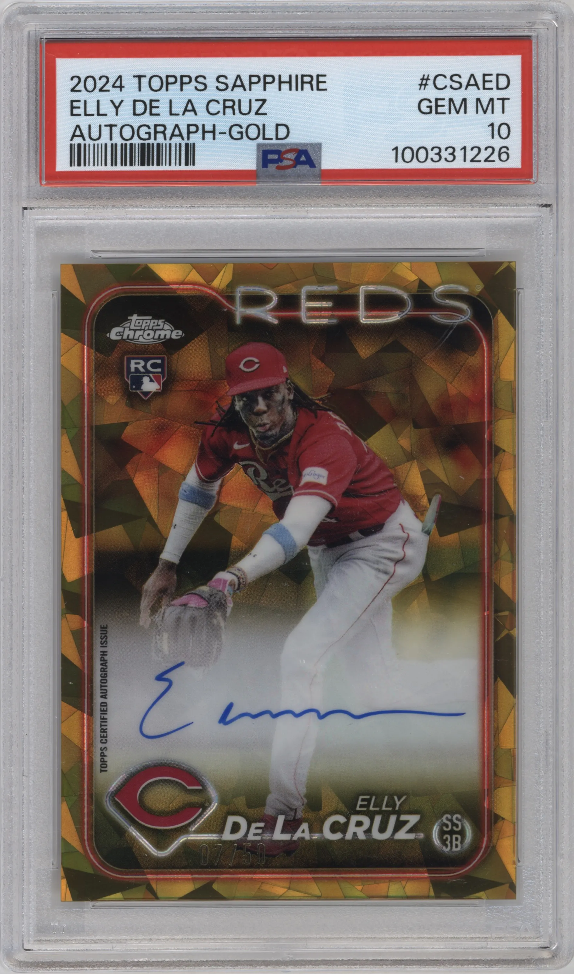 2024 Topps Chrome Sapphire Auto Elly De La Cruz Gold #CSA-ED PSA 10