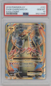 M Charizard EX from the 2016 Pokemon XY set graded by PSA and given an overall grade of 10.