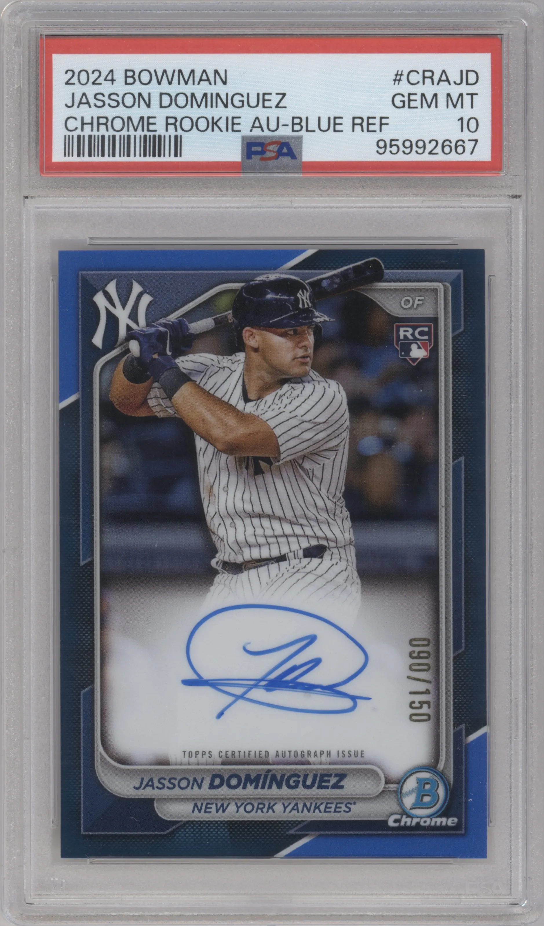 2024 Bowman Chr.Rke.Auto Jasson Dominguez Blue Refractor PSA 10