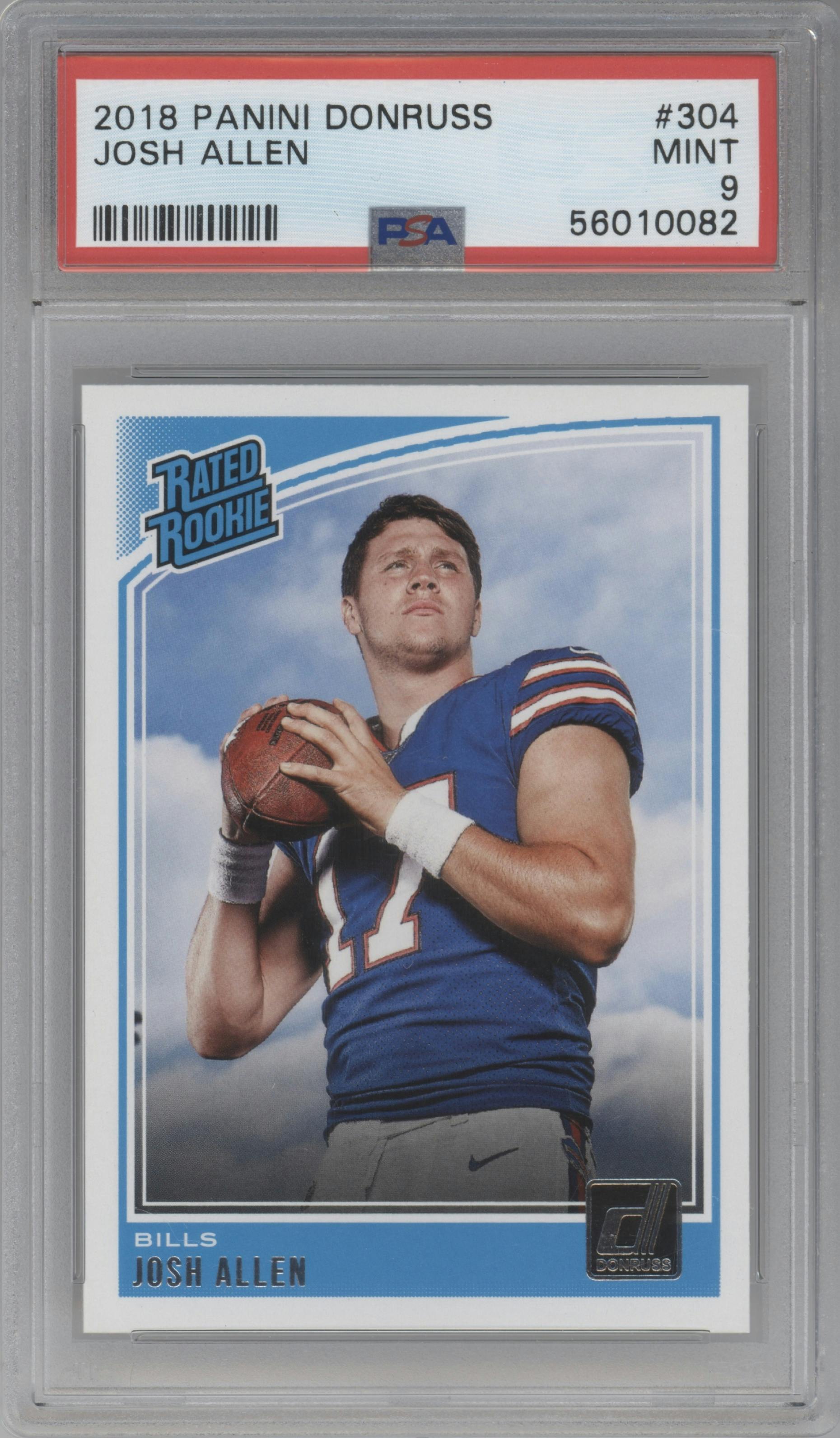 Josh Allen from the 2018 Panini Donruss set graded by PSA and given an overall grade of 9.