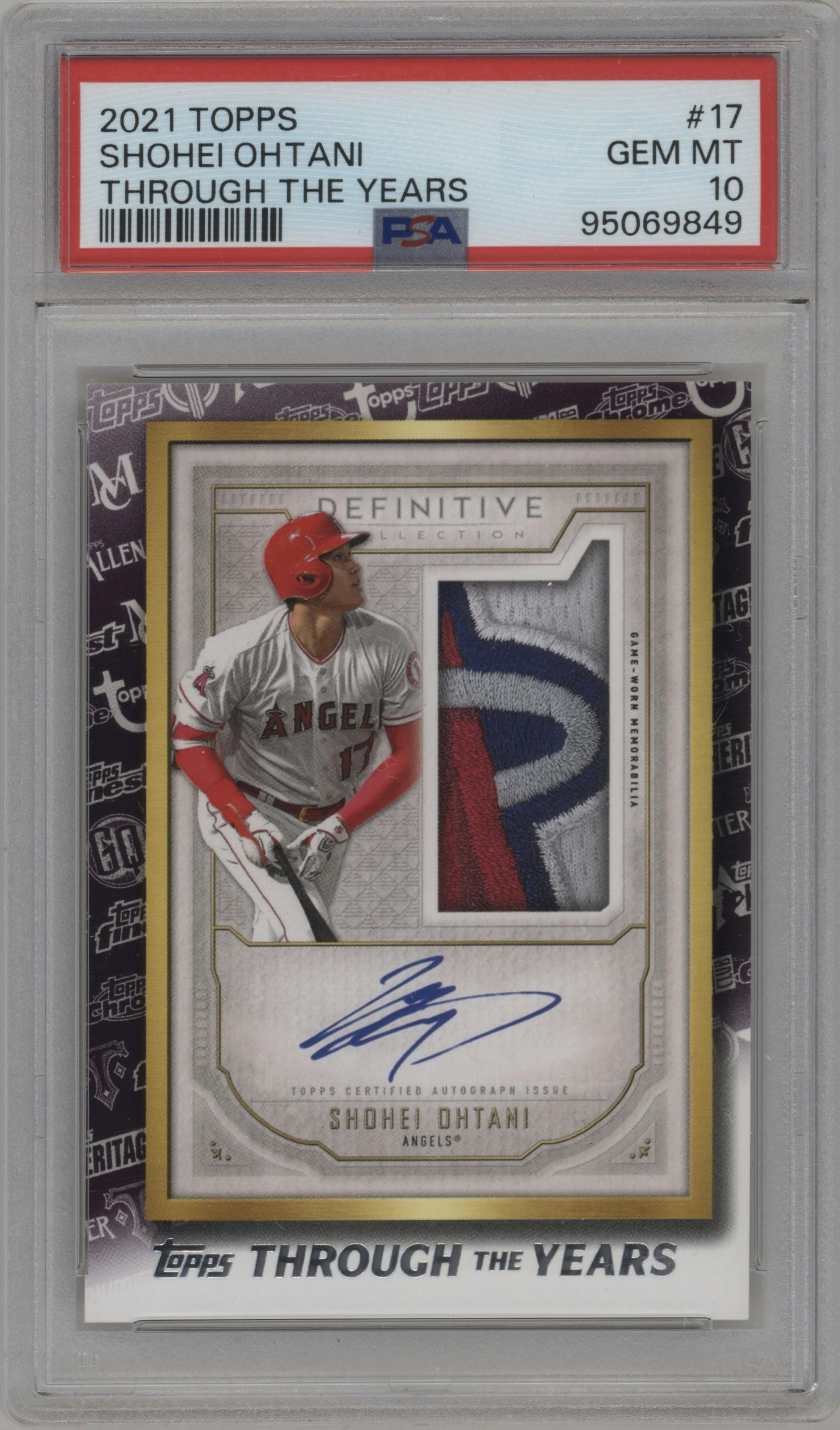 Shohei Ohtani from the 2021 Topps Series 1 set graded by PSA and given an overall grade of 10.