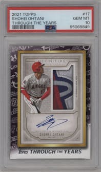 Shohei Ohtani from the 2021 Topps Series 1 set graded by PSA and given an overall grade of 10.