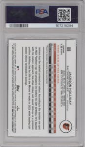 Jackson Holliday from the 2024 Topps Chrome set graded by PSA and given an overall grade of 10.