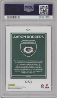 Aaron Rodgers from the 2023 Donruss Optic set featuring a Black Pandora parallel graded by PSA and given an overall grade of 9.