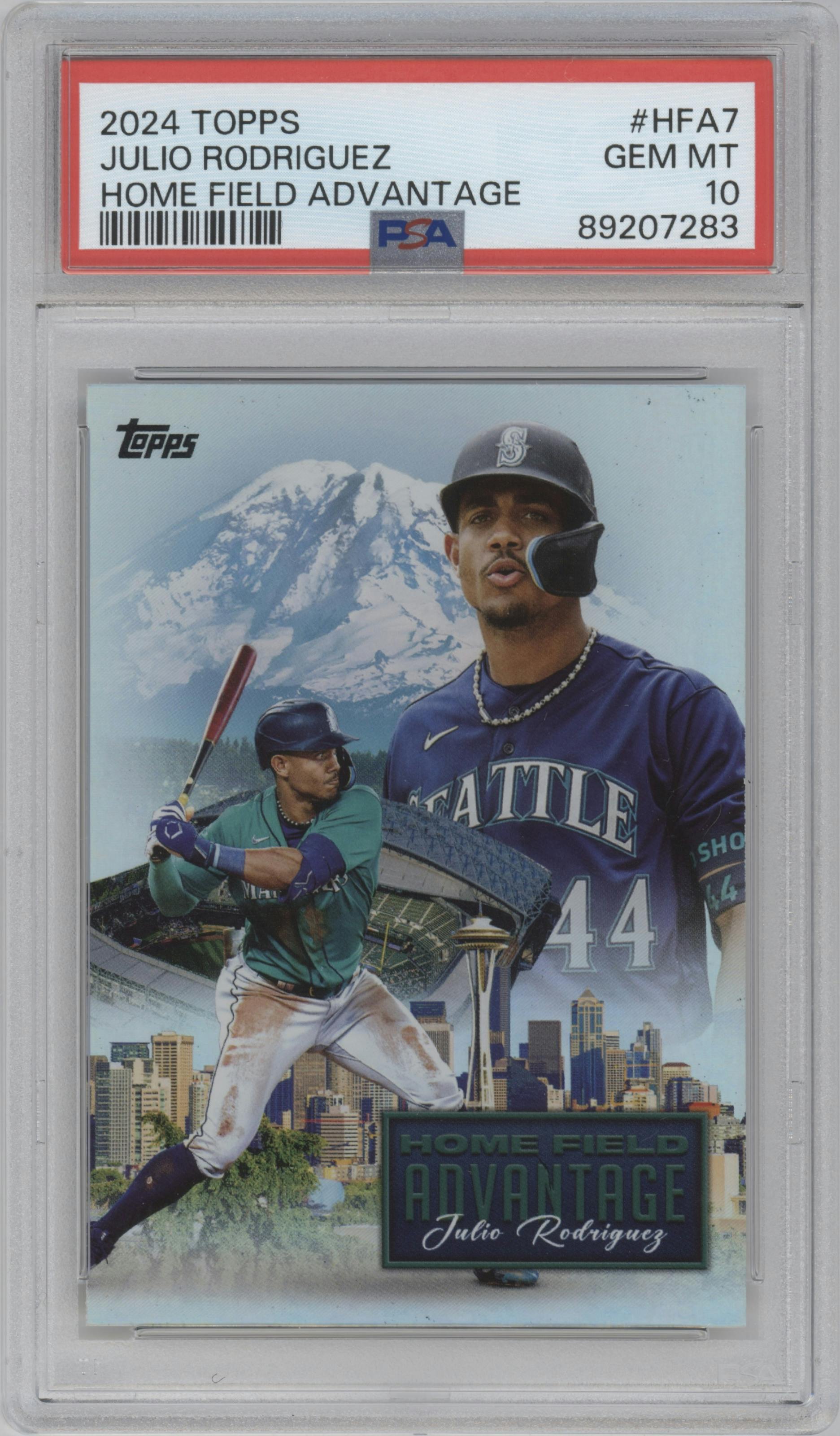 Julio Rodriguez from the 2024 Topps  set graded by PSA and given an overall grade of 10.