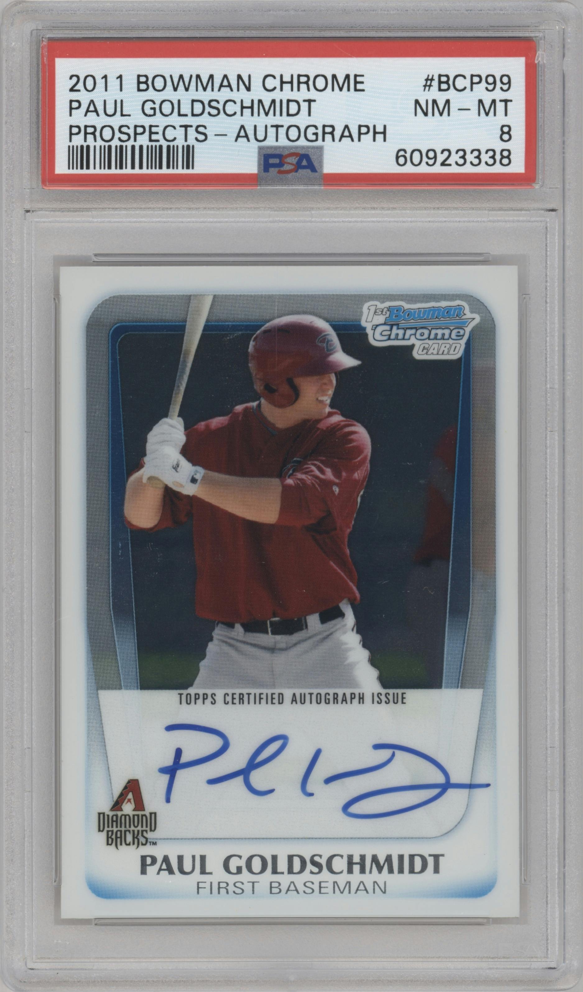 Paul Goldschmidt from the 2011 Bowman set graded by PSA and given an overall grade of 8.