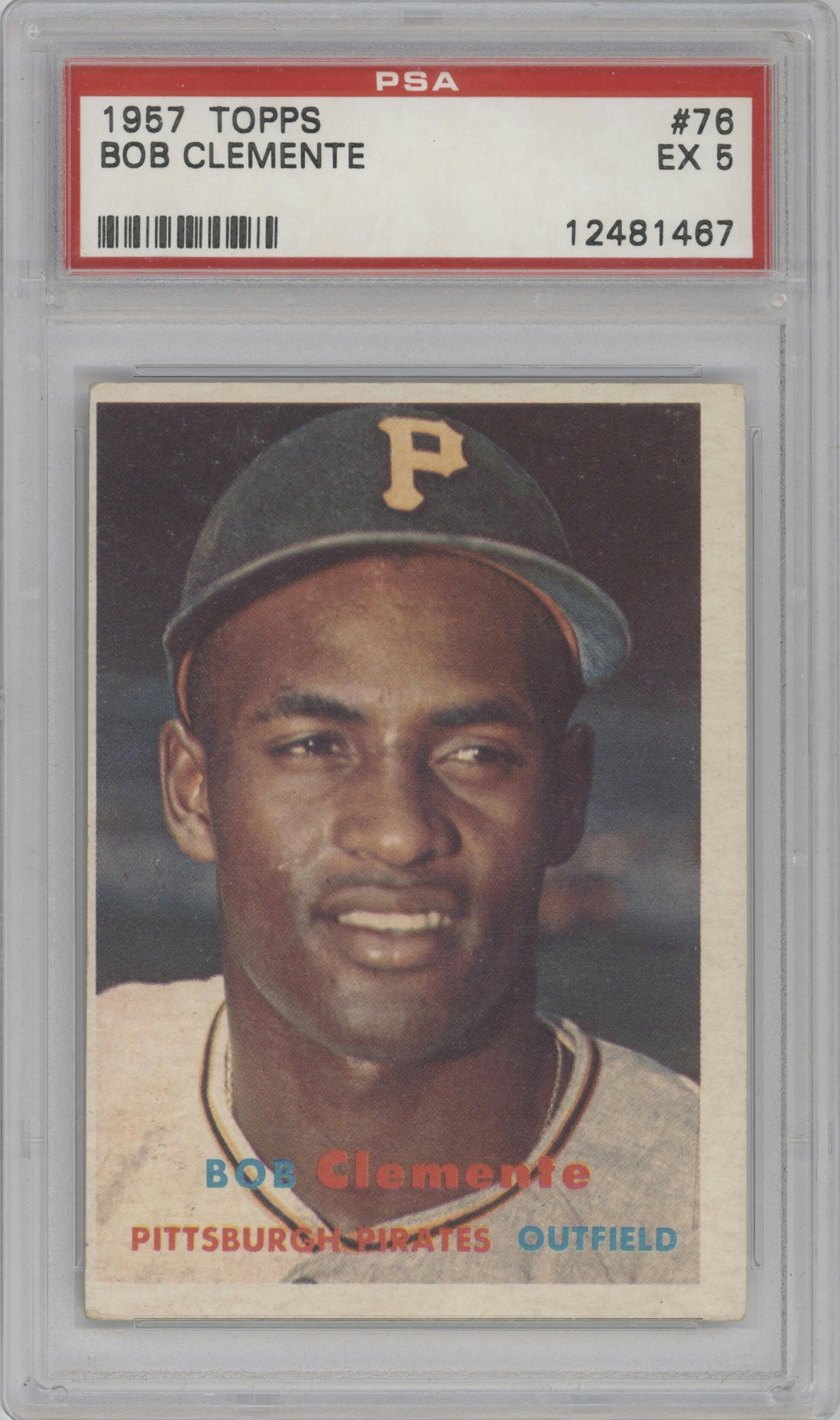 Bob Clemente from the 1957 Topps set graded by PSA and given an overall grade of 5.