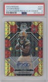 Jayden Reed from the 2023 Panini Mosaic set featuring a Choice Fusion Red & Yellow parallel graded by PSA and given an overall grade of 9.