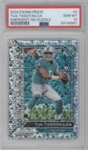 Tua Tagovailoa from the 2020 Panini Prizm set featuring a No Huddle parallel graded by PSA and given an overall grade of 10.