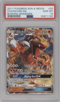 Charizard GX from the 2017 Pokemon S&M set graded by PSA and given an overall grade of 10.