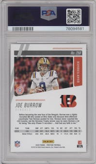 Joe Burrow from the 2020 Panini Prestige set featuring a Xtra Points Green parallel graded by PSA and given an overall grade of 10.