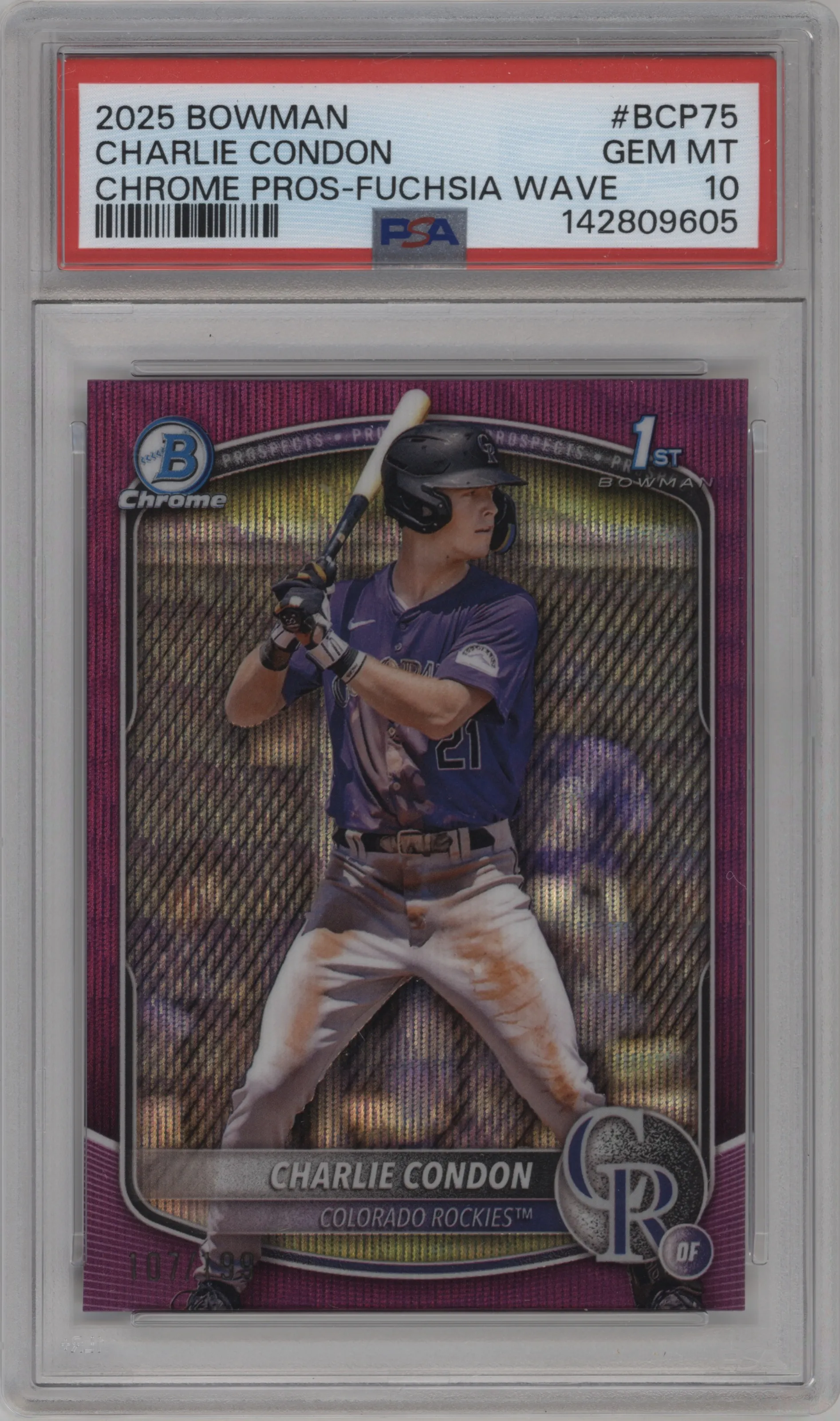 2025 Bowman Chr.Pros Charlie Condon Fuchsia Wave Refractor #BCP-75 PSA 10