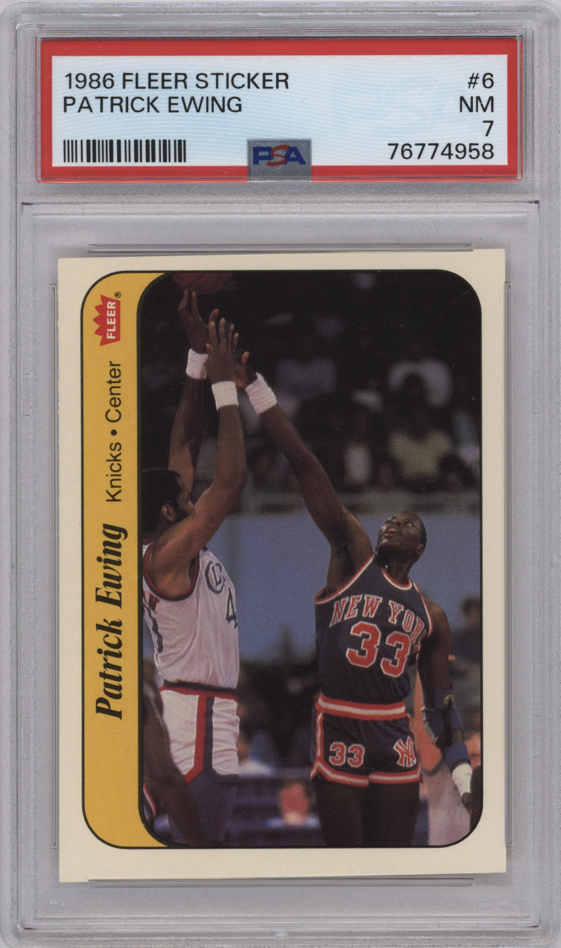 1986 Fleer Stickers Patrick Ewing #6 PSA 7