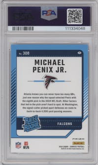 Michael Penix Jr.  from the 2024 Donruss set featuring a Red Wave parallel graded by PSA and given an overall grade of 10.