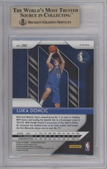 Luka Doncic from the 2018-19 Panini Prizm set featuring a Fast Break parallel graded by Beckett and given an overall grade of 9.5.