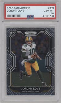 Jordan Love from the 2020 Panini Prizm set graded by PSA and given an overall grade of 10.