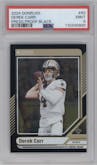 Derek Carr from the 2024 Donruss set featuring a Press Proof Black parallel graded by PSA and given an overall grade of 9.