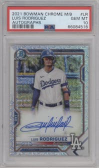 Luis Rodriguez from the 2021 Bowman Chrome Mega Box set graded by PSA and given an overall grade of 10.