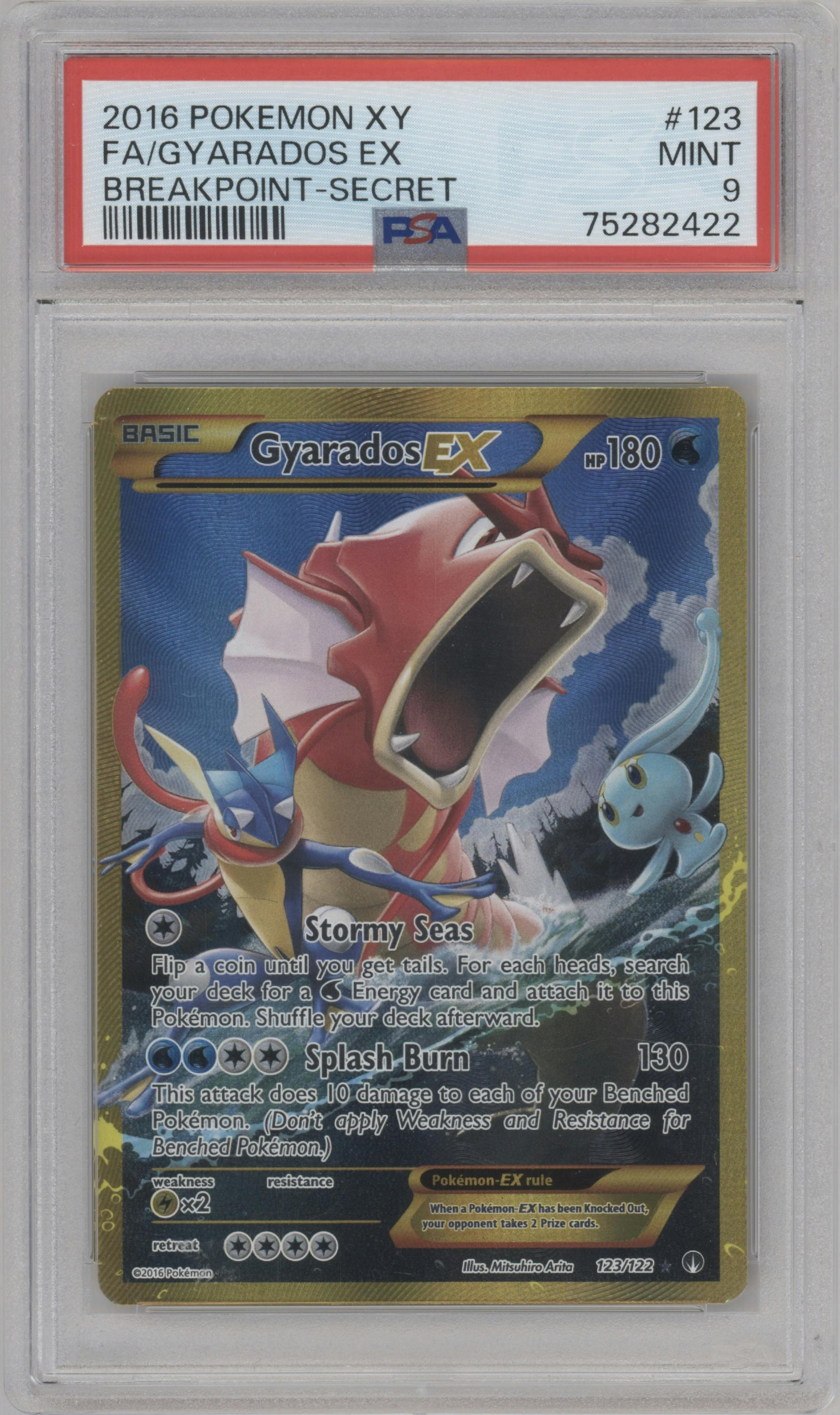 Gyarados EX from the 2016 Pokemon XY set graded by PSA and given an overall grade of 9.
