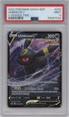 Umbreon V from the 2022 Pokemon SWSH set featuring a V Heroes Tins parallel graded by PSA and given an overall grade of 9.