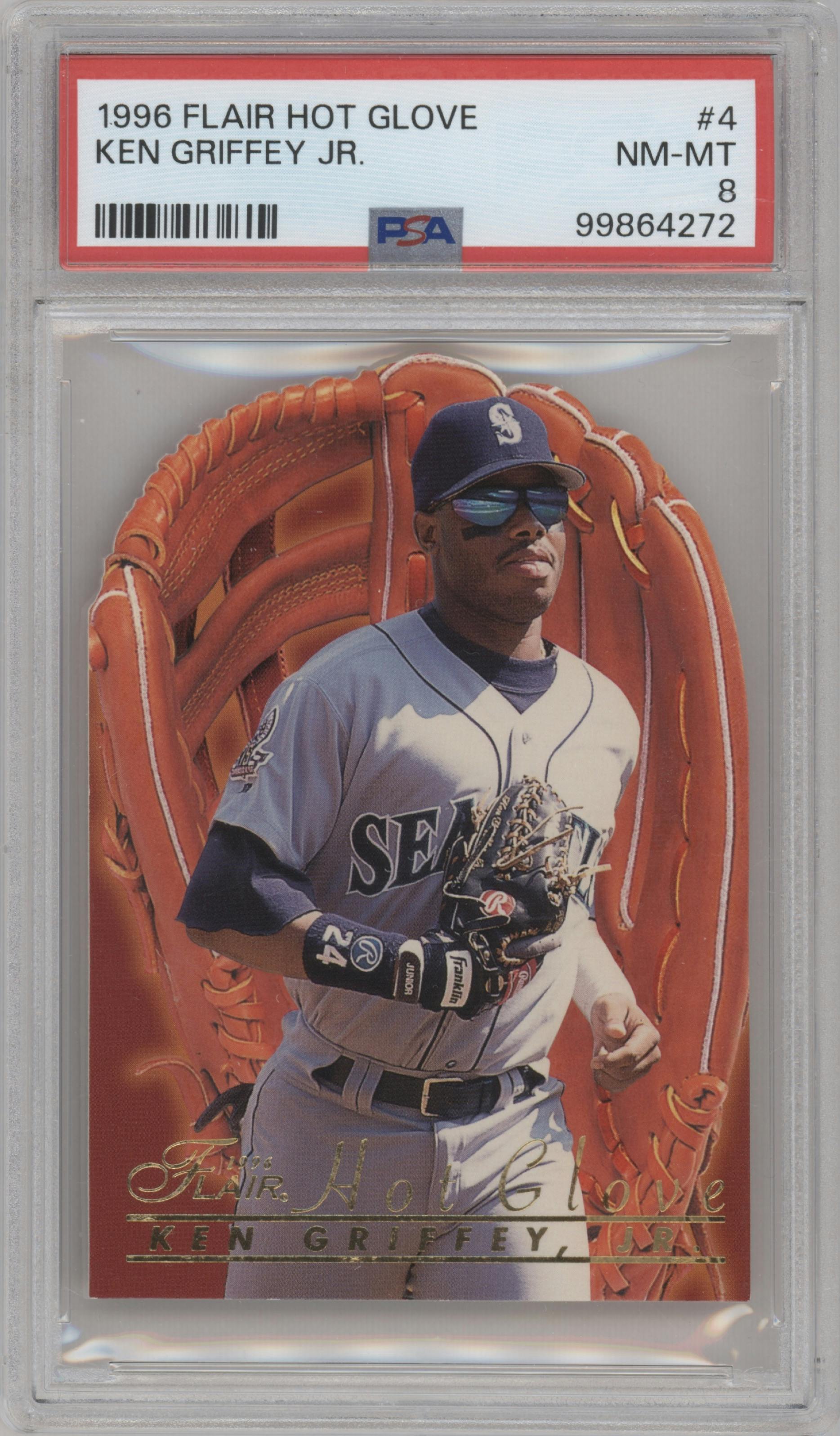 Ken Griffey, Jr. from the 1996 Flair set graded by PSA and given an overall grade of 8.