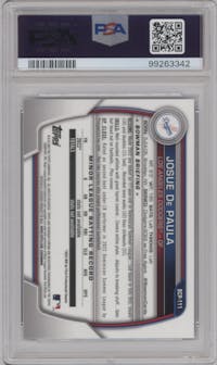 Josue De Paula from the 2023 Bowman Sapphire Edition set graded by PSA and given an overall grade of 10.