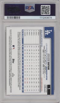 Shohei Ohtani from the 2025 Topps set graded by PSA and given an overall grade of 9.