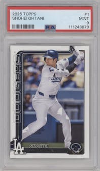 Shohei Ohtani from the 2025 Topps set graded by PSA and given an overall grade of 9.