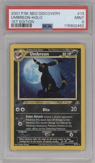 Umbreon from the 2001 Pokemon Neo Genesis set graded by PSA and given an overall grade of 9.