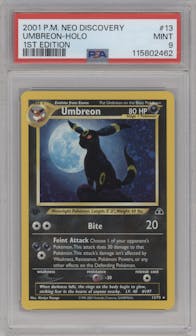 Umbreon from the 2001 Pokemon Neo Genesis set graded by PSA and given an overall grade of 9.
