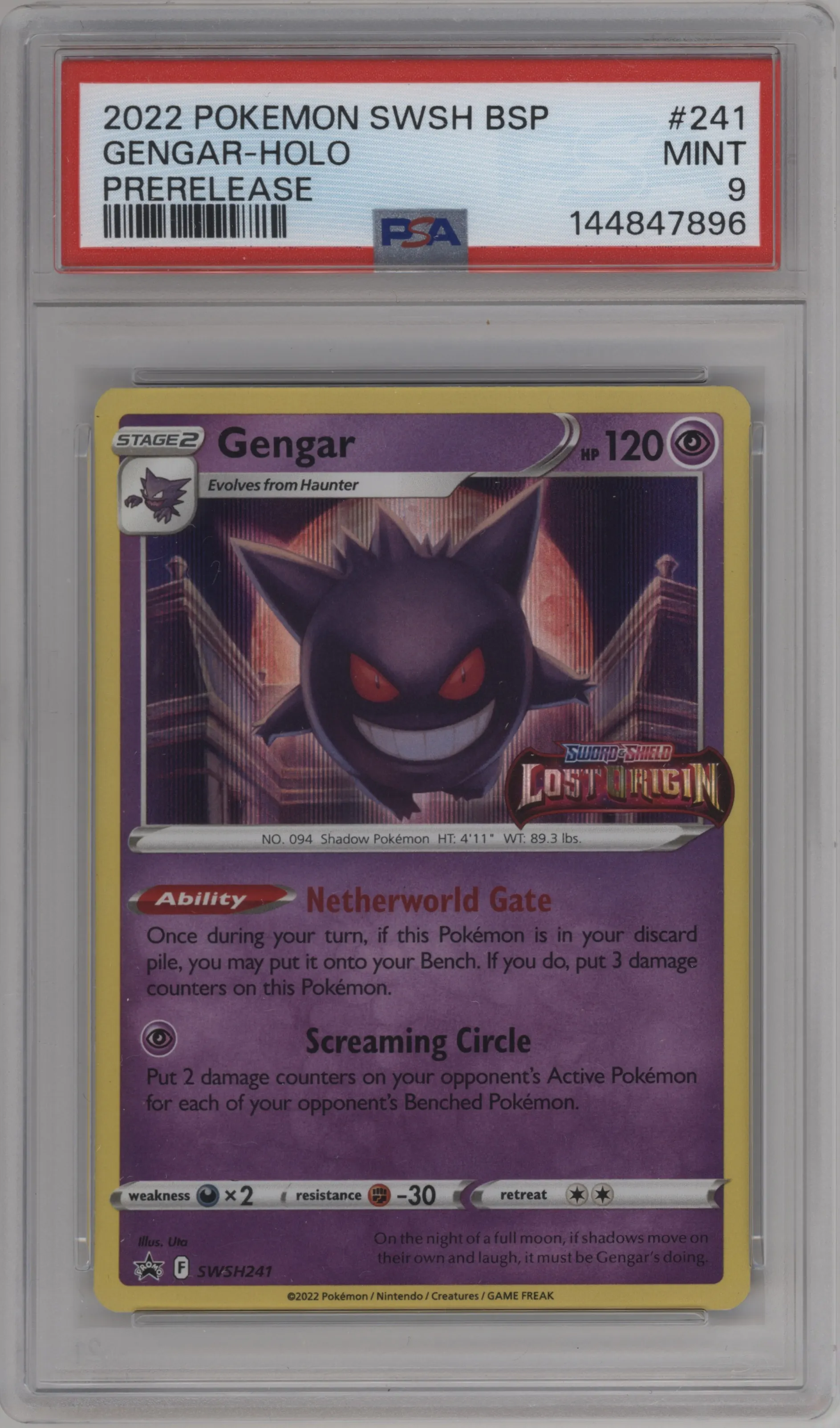 2022 Pokemon SWSH Gengar Lost Origin Build & Battle Boxes #SWSH241 PSA 9