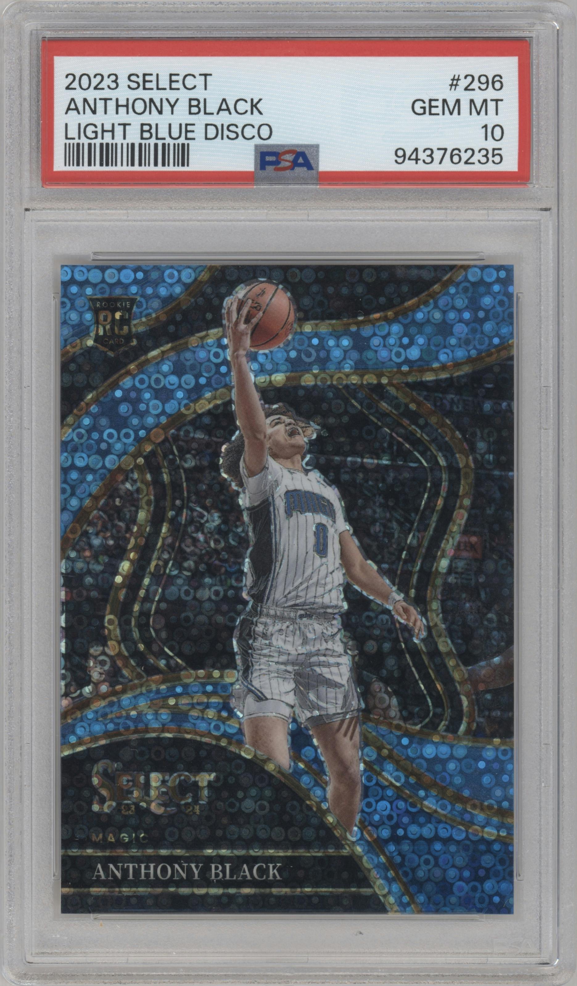 Anthony Black from the 2023-24 Panini Select  set featuring a Disco Light Blue  parallel graded by PSA and given an overall grade of 10.
