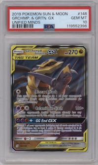 Garchomp/Giratina GX from the 2019 Pokemon S&M  set graded by PSA and given an overall grade of 10.