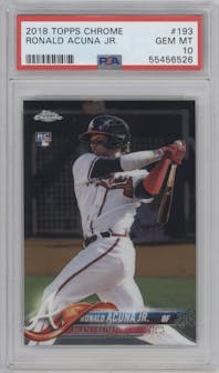 Ronald Acuna Jr. from the 2018 Topps Chrome set graded by PSA and given an overall grade of 10.
